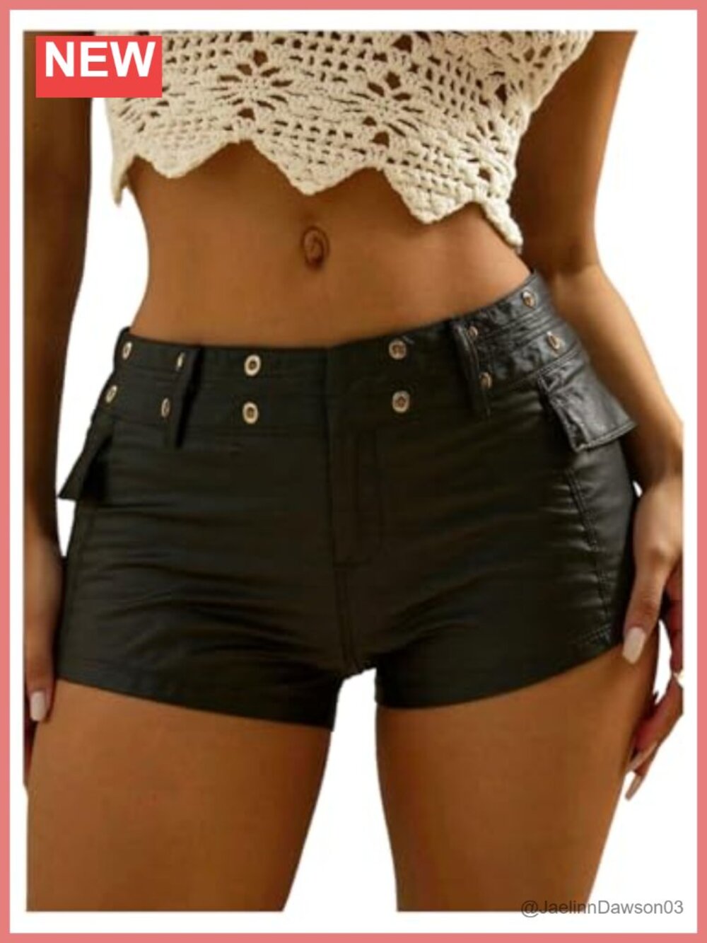 Faux Leather Mini Shorts Y2K Low Rise Grommet Eyelet Rave Hot Pants